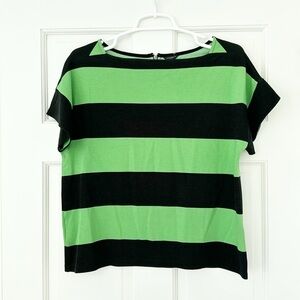 ANN TAYLOR top size M green black striped shortsleeve shirt